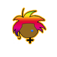 a rainbow haired girl with a heart on her head