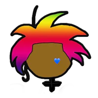 a cartoon character with rainbow hair and a heart on his head