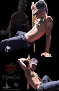 a picture of a man posing on a pole